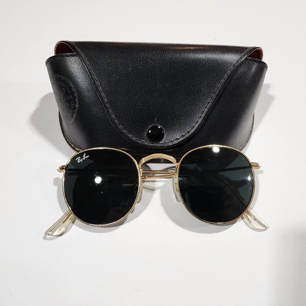 RayBan Black/Gold Round Sun Glasses